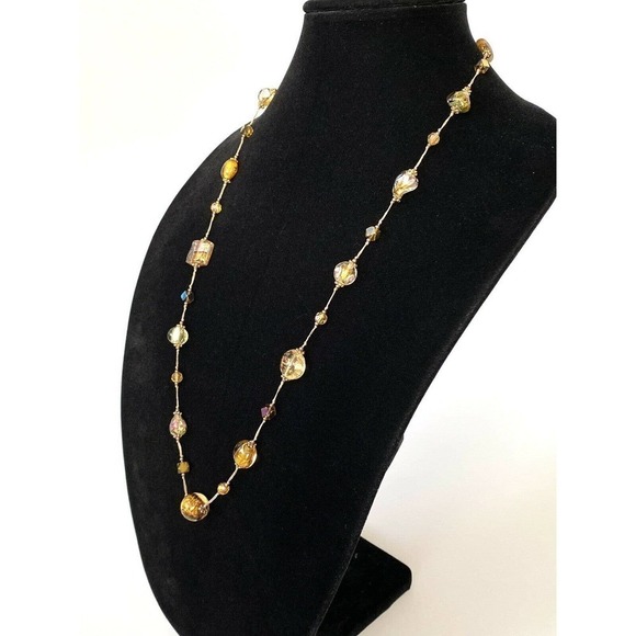 Necklace Amber Floral Lampwork Glass Beaded Necklace Pretty Bohemian Chic 30” - Picture 10 of 12